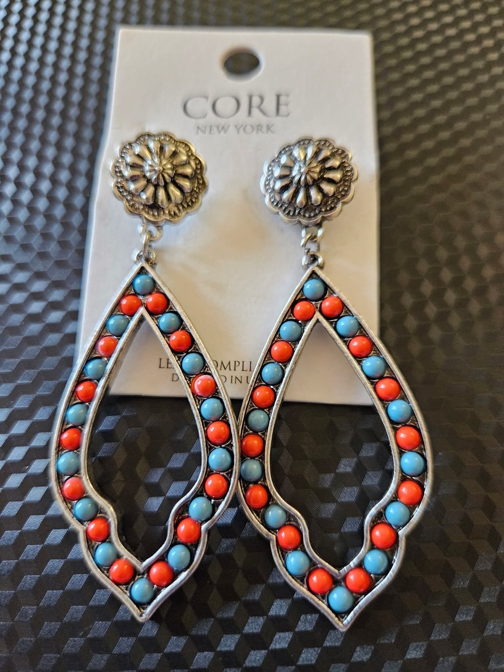 CORE New York Silver Drop Earrings with Turquoise & Coral Beads